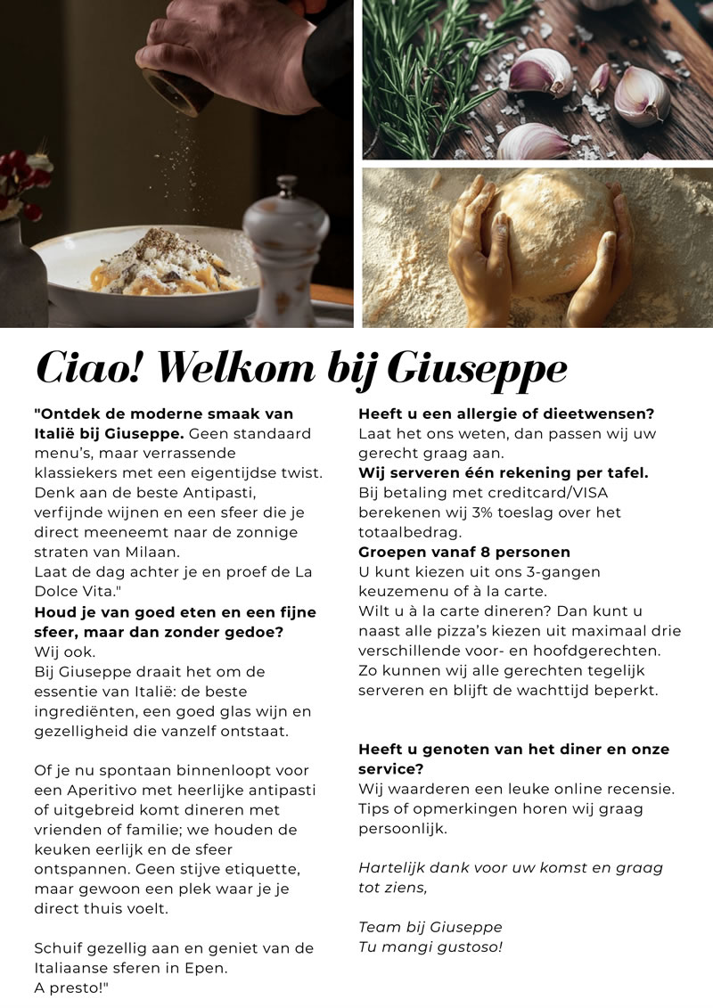 menukaart bij giuseppe 1