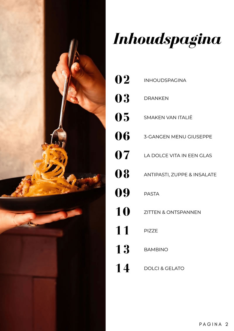 menukaart bij giuseppe 2