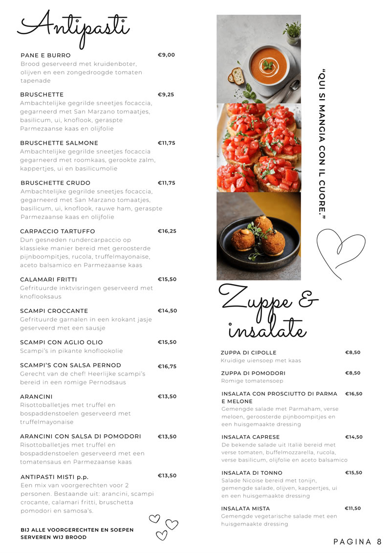 menukaart bij giuseppe 8
