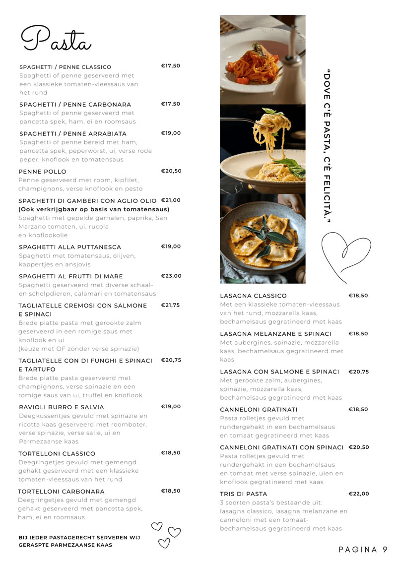menukaart bij giuseppe 9