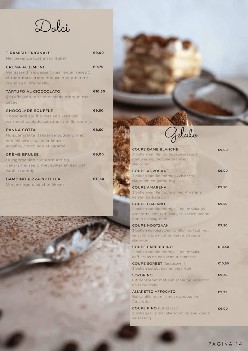 menukaart bij giuseppe 14