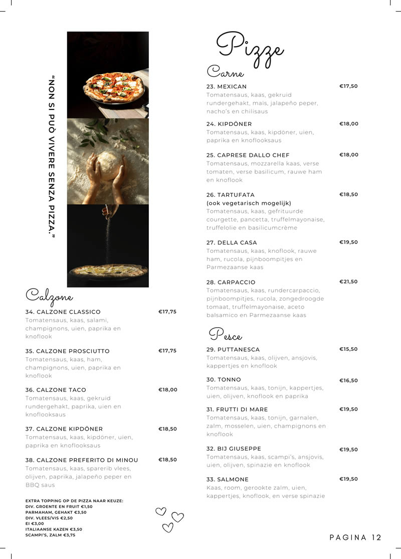 menukaart bij giuseppe 12