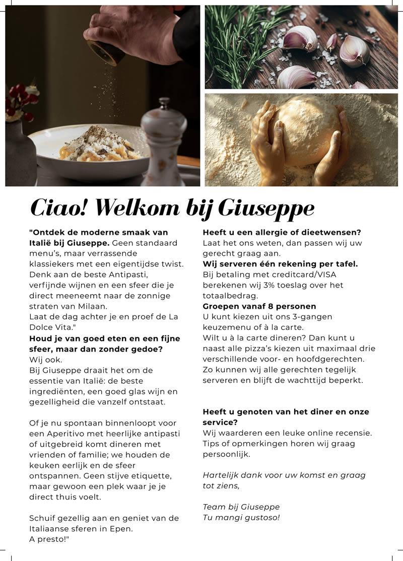 menukaart bij giuseppe 1