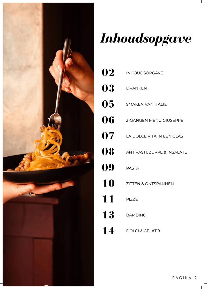menukaart bij giuseppe 2