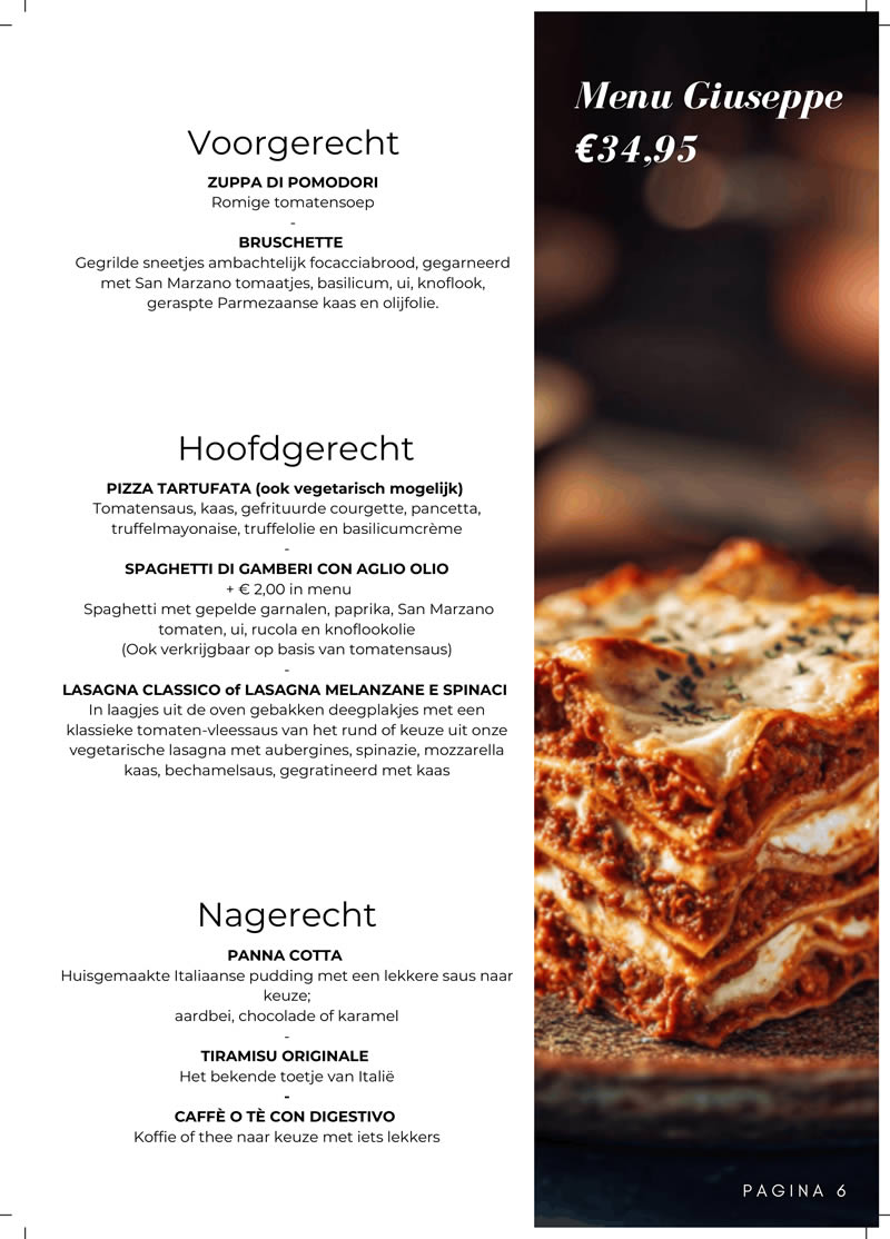 menukaart bij giuseppe 6