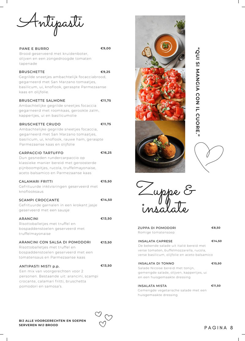 menukaart bij giuseppe 8